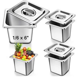 2 Stainless steel metal box pan with lid for countertop food storage or compost